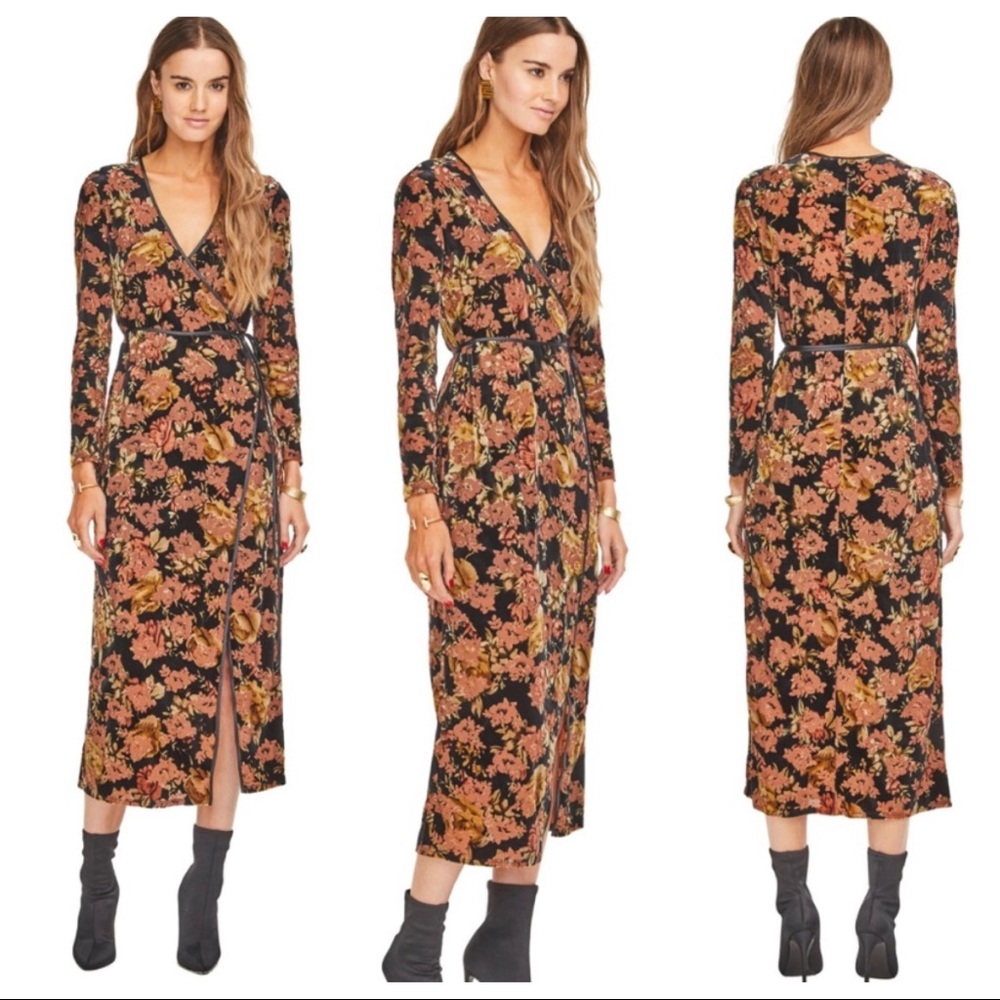🆕NWT floral velvet burnout wrap midi dress - Picture 3 of 16